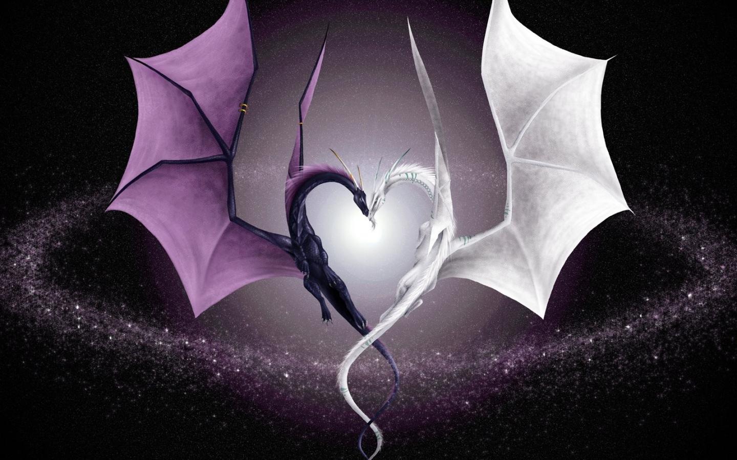 Любовь, сердце из белого и фиолетового дракона HD фото картинки, обои рабочий стол