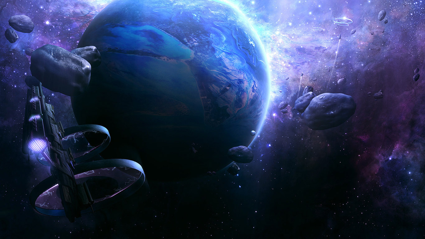 Космический корабль возле планеты - фантастика HD фото картинки, обои рабочий стол