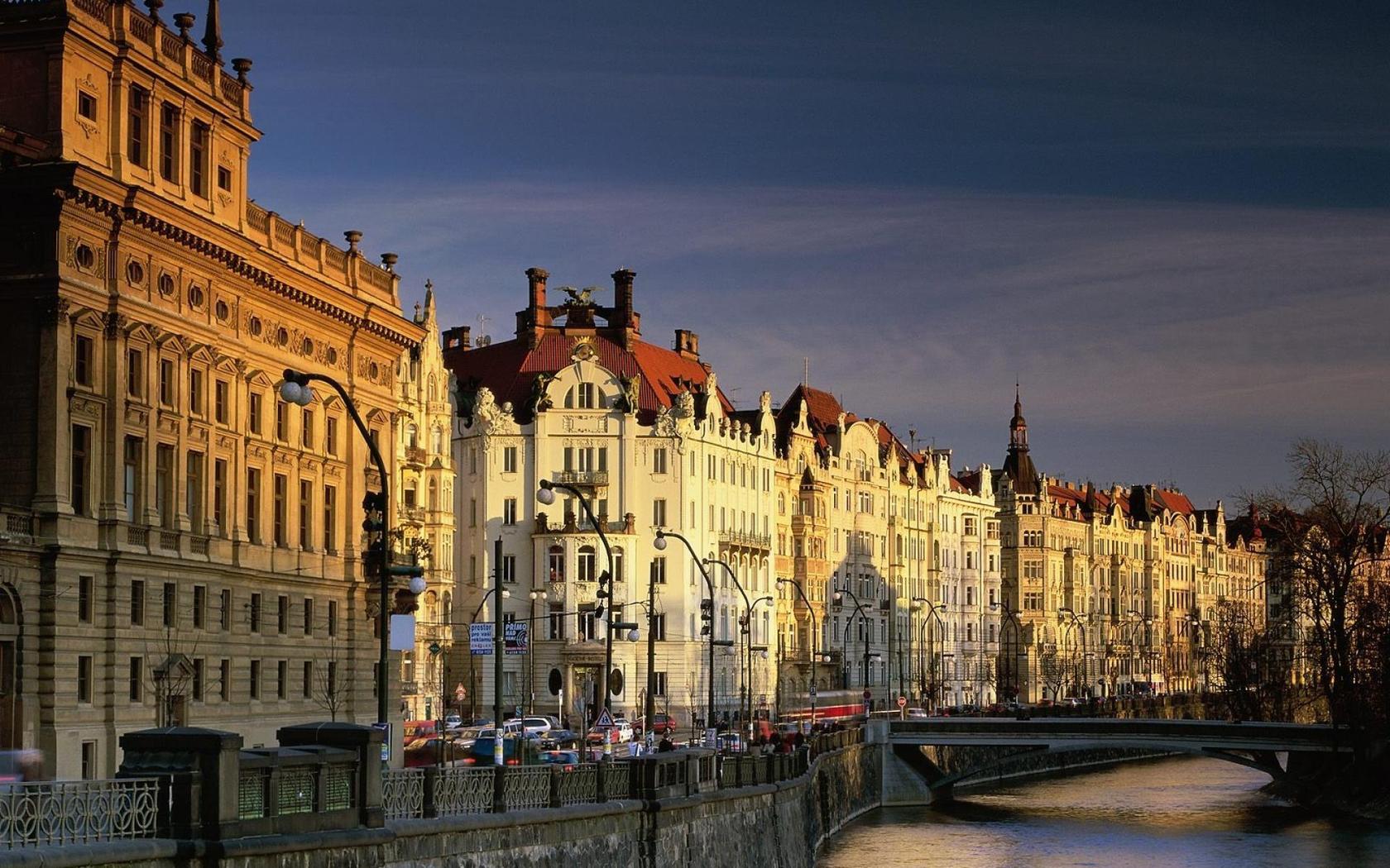 Прага, Чехия, Архитектура, канал, мост HD фото картинки, обои рабочий стол