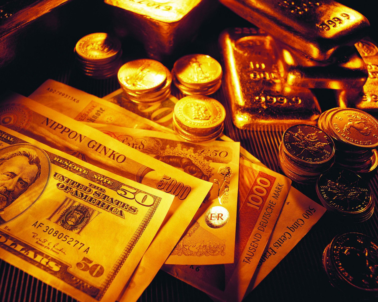 Железные, бумажные деньги и золотые слитки Креативные с приколом картинки, обои рабочий стол