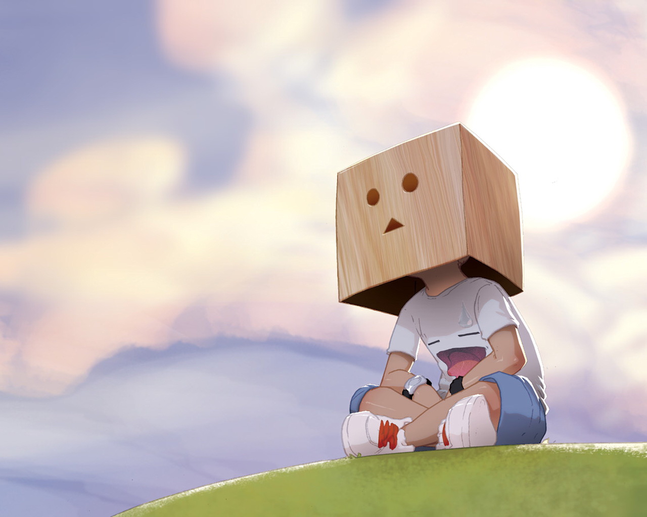 Коробка на голове анимэ персонажа Креативные с приколом картинки, обои рабочий стол