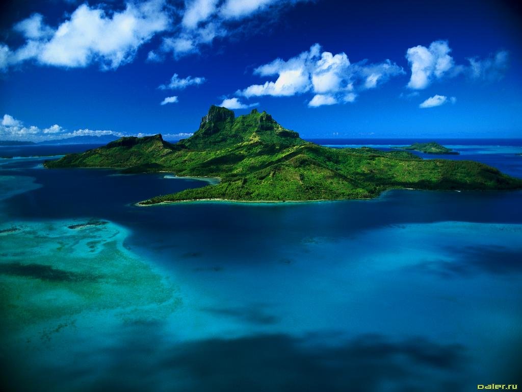Море, синее, остров, горы, зеленые, облака Природа картинки, обои рабочий стол