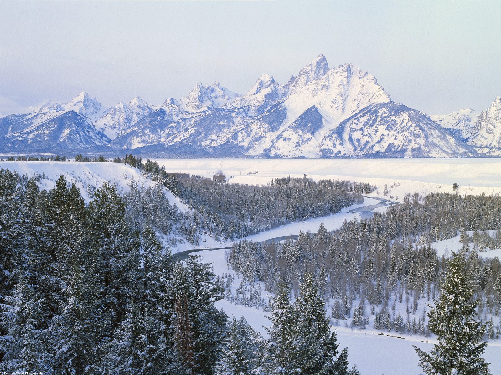 Зимний лес и горы вид сверху, красиво Природа картинки, обои рабочий стол