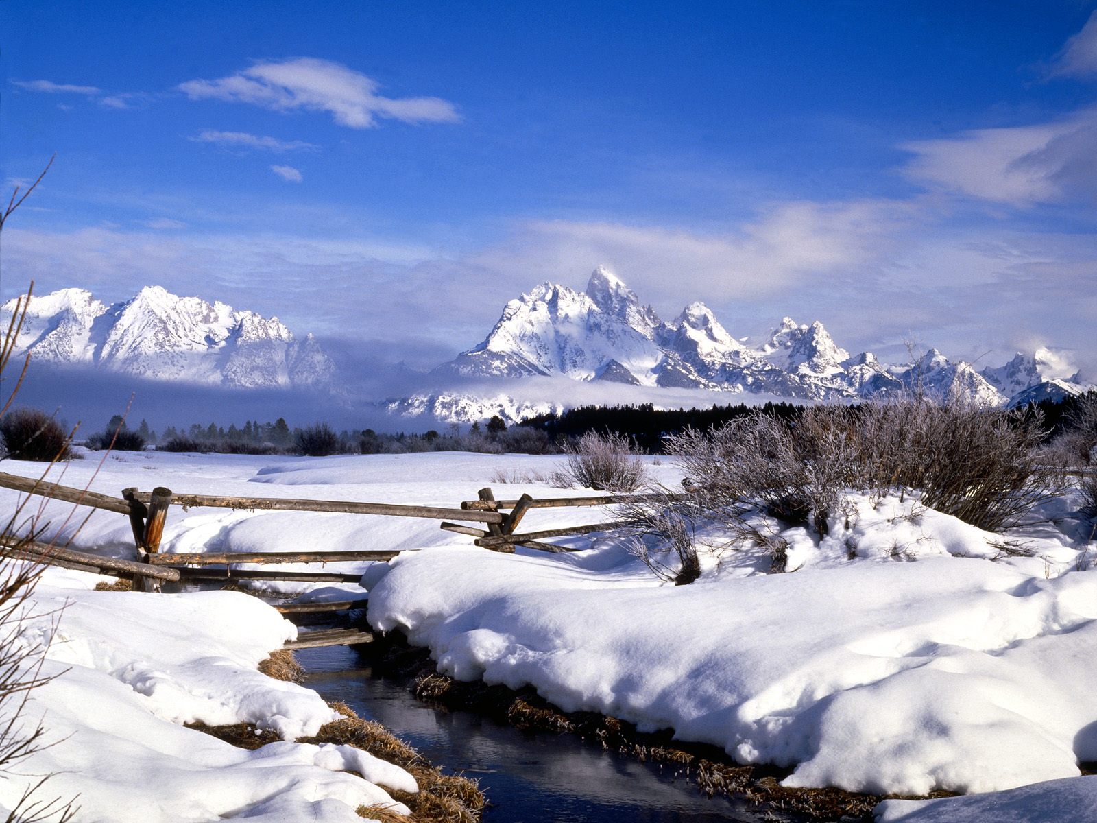 Пейзаж, горы, зима, ручей, снег Природа картинки, обои рабочий стол