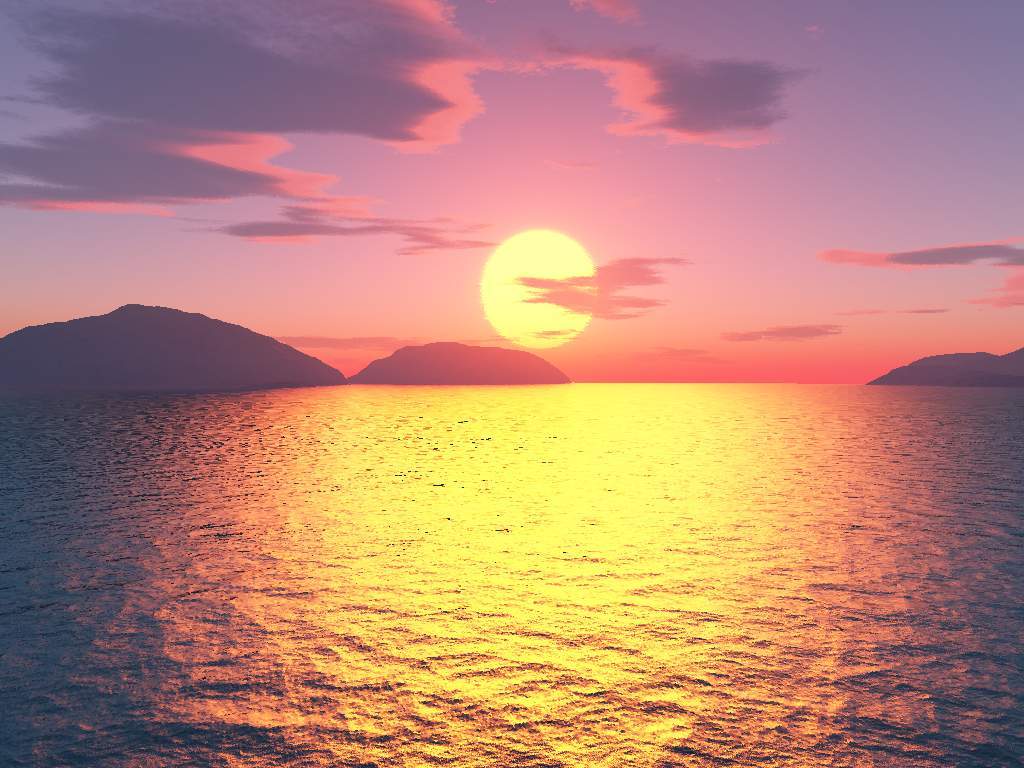Закат, море, солнце, горы Природа картинки, обои рабочий стол