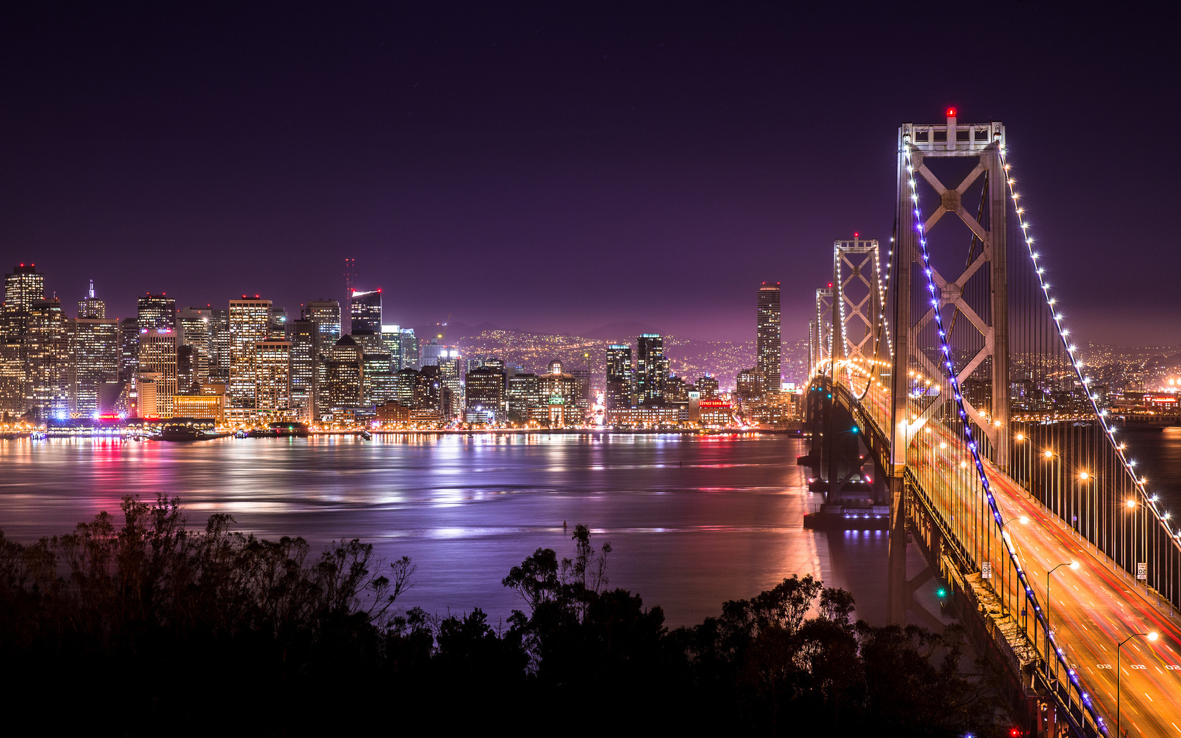 ночь, США, мост из Сан-Франциско в Окленд Города картинки, обои рабочий стол