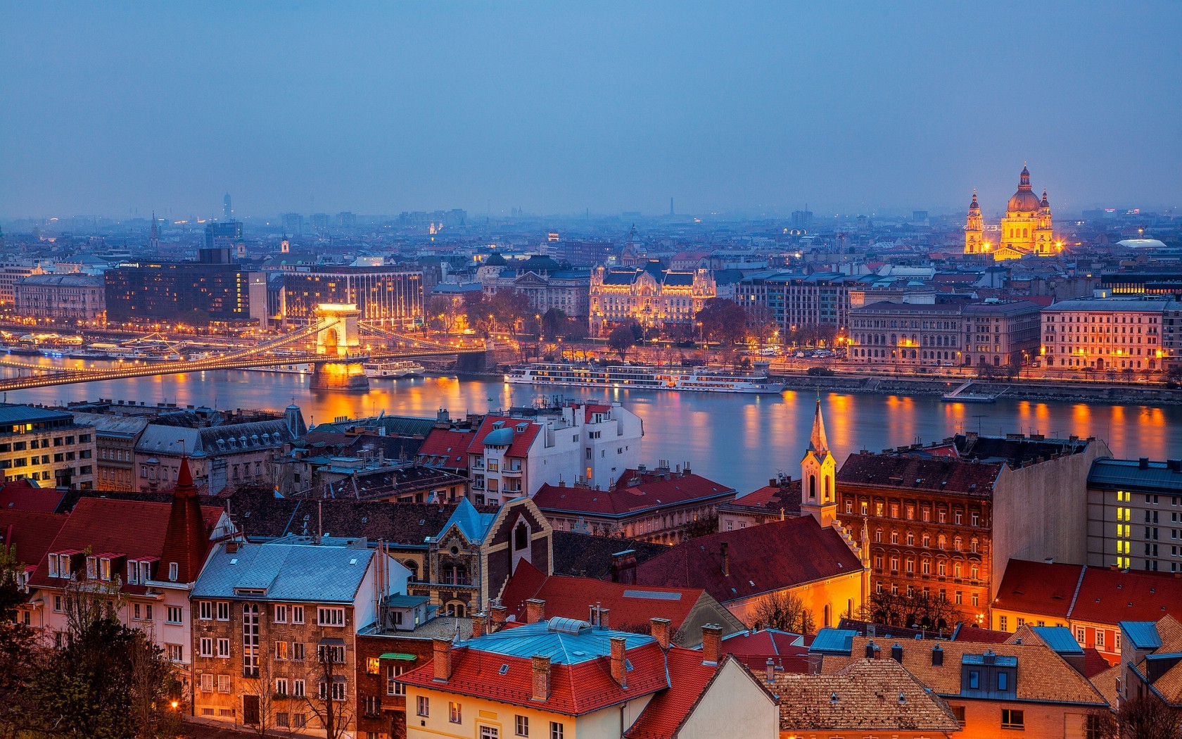 Цепной мост, река, Венгрия, дома, здания, Будапешт Города картинки, обои рабочий стол