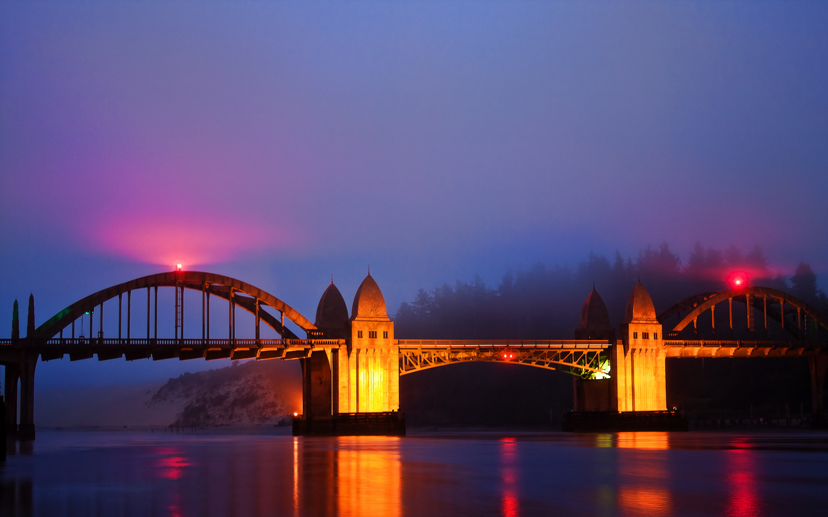 штат Орегон, река, мост, ночь, огни Города картинки, обои рабочий стол