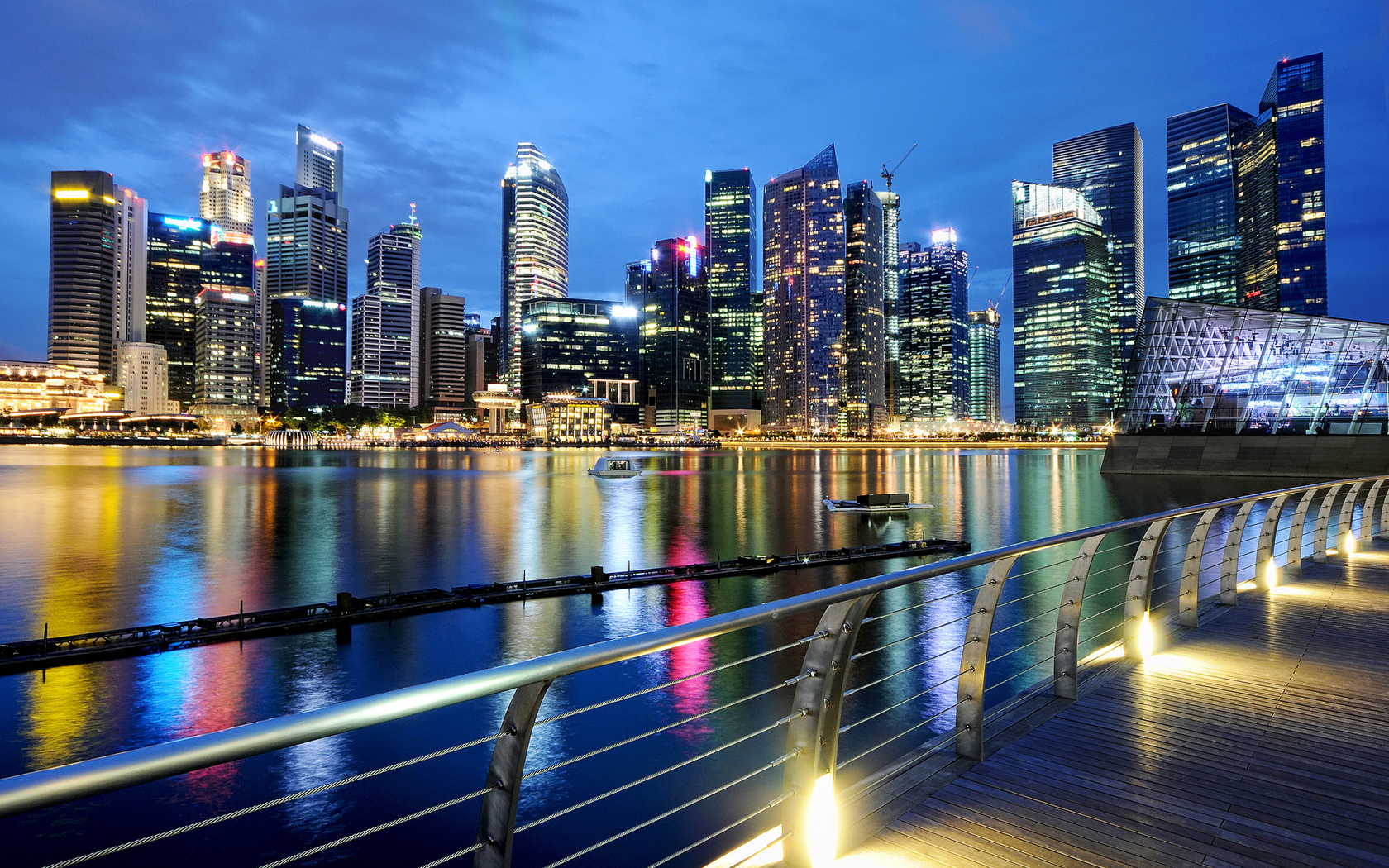 Сингапур, вечер, сумерки, огни Города картинки, обои рабочий стол