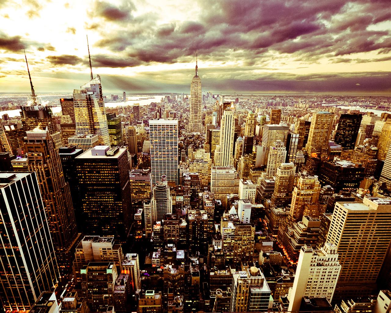 Город, вечер, небо, тучи, америка, сша, нью йорк Города картинки, обои рабочий стол