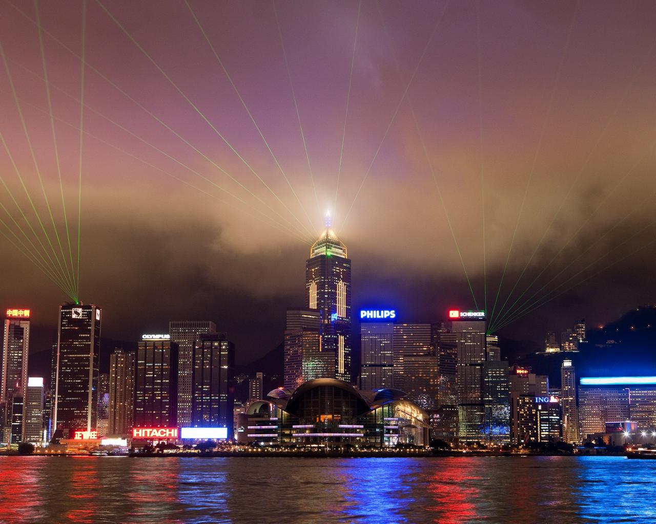 Лазерное шоу над Гонrконгом Города картинки, обои рабочий стол
