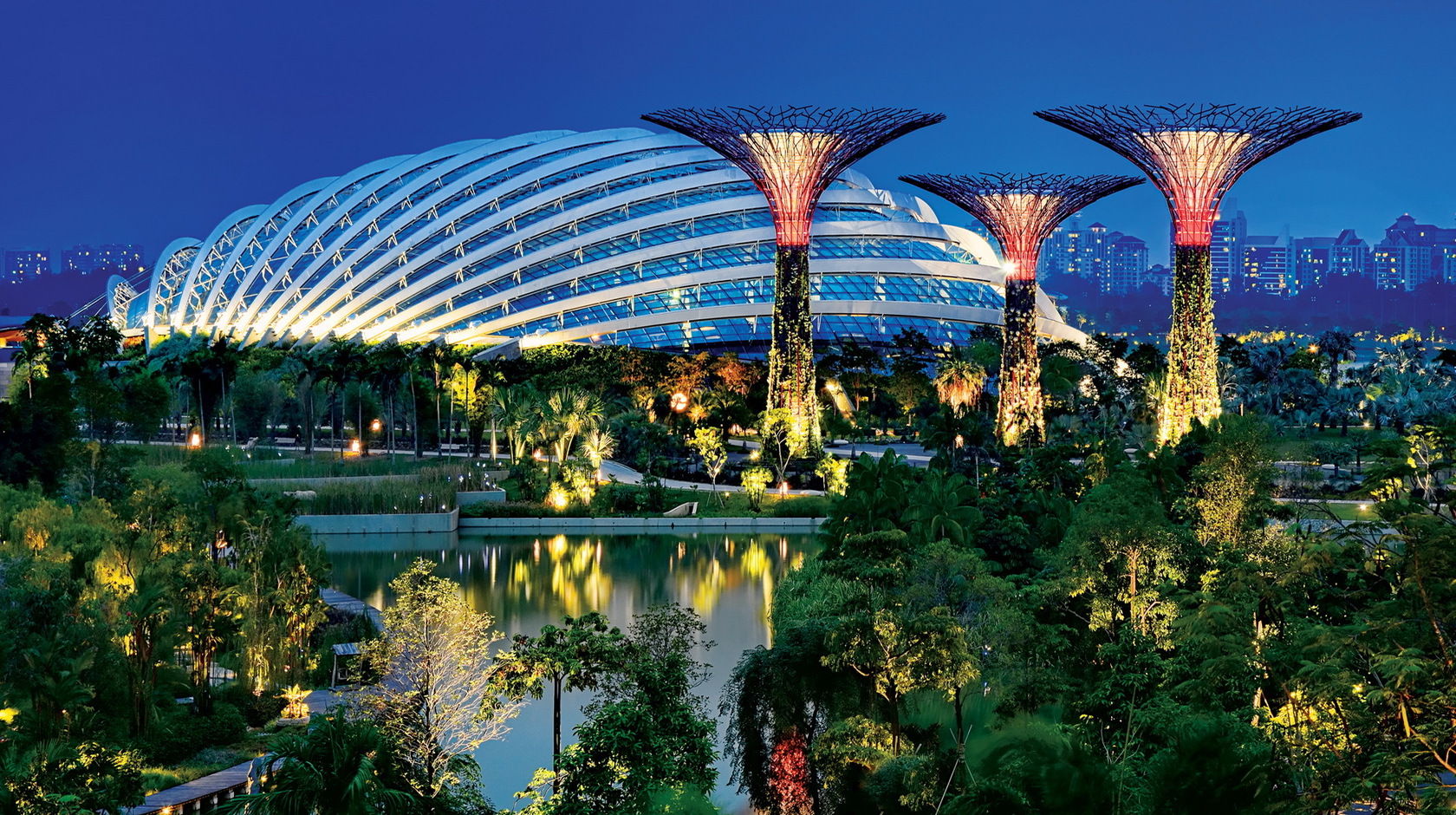 Сингапур, парк, вечер, огни, подсветка Города картинки, обои рабочий стол