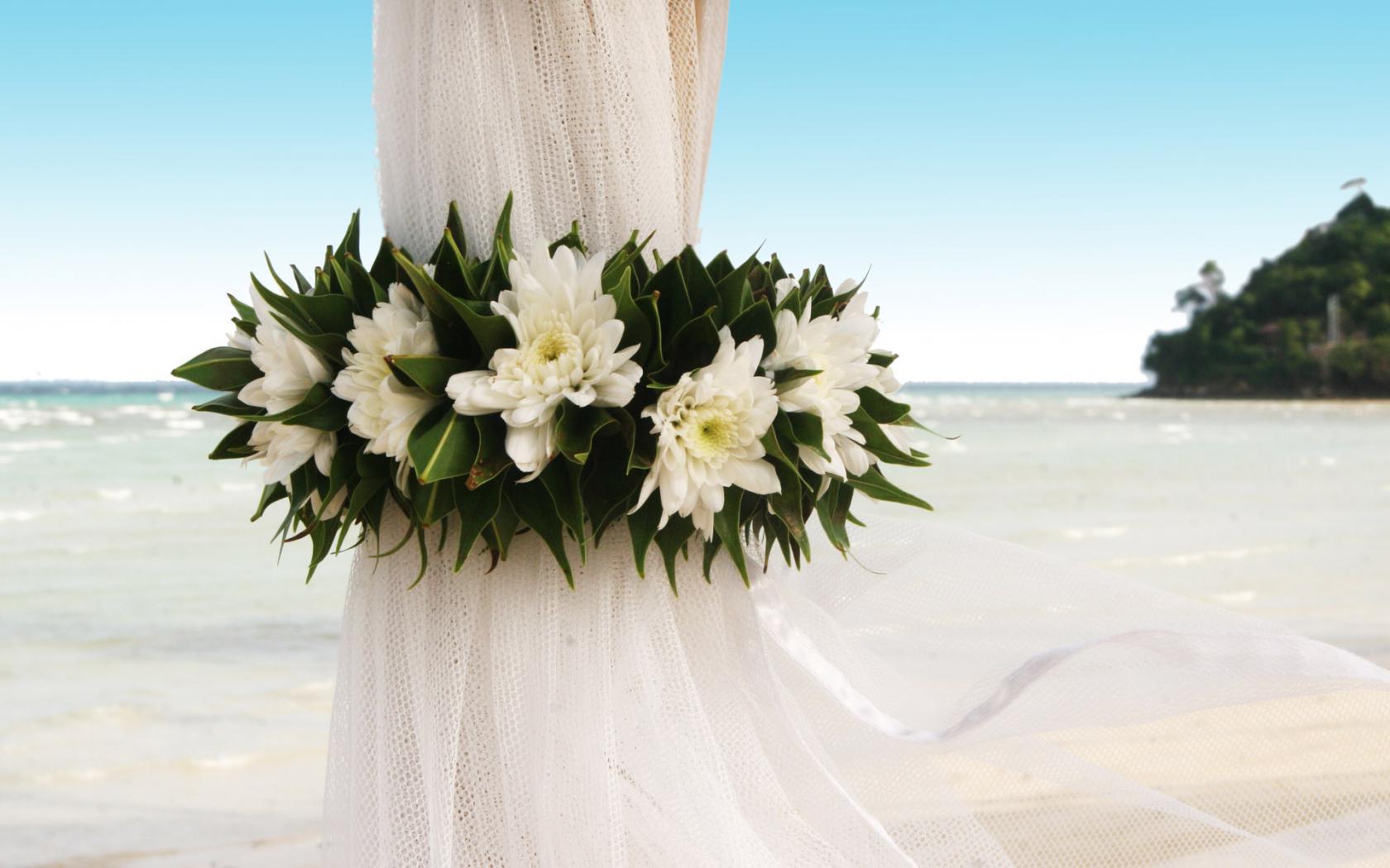 Занавеска, цветы, берег, океан, свадьба, событие Цветы картинки, обои рабочий стол