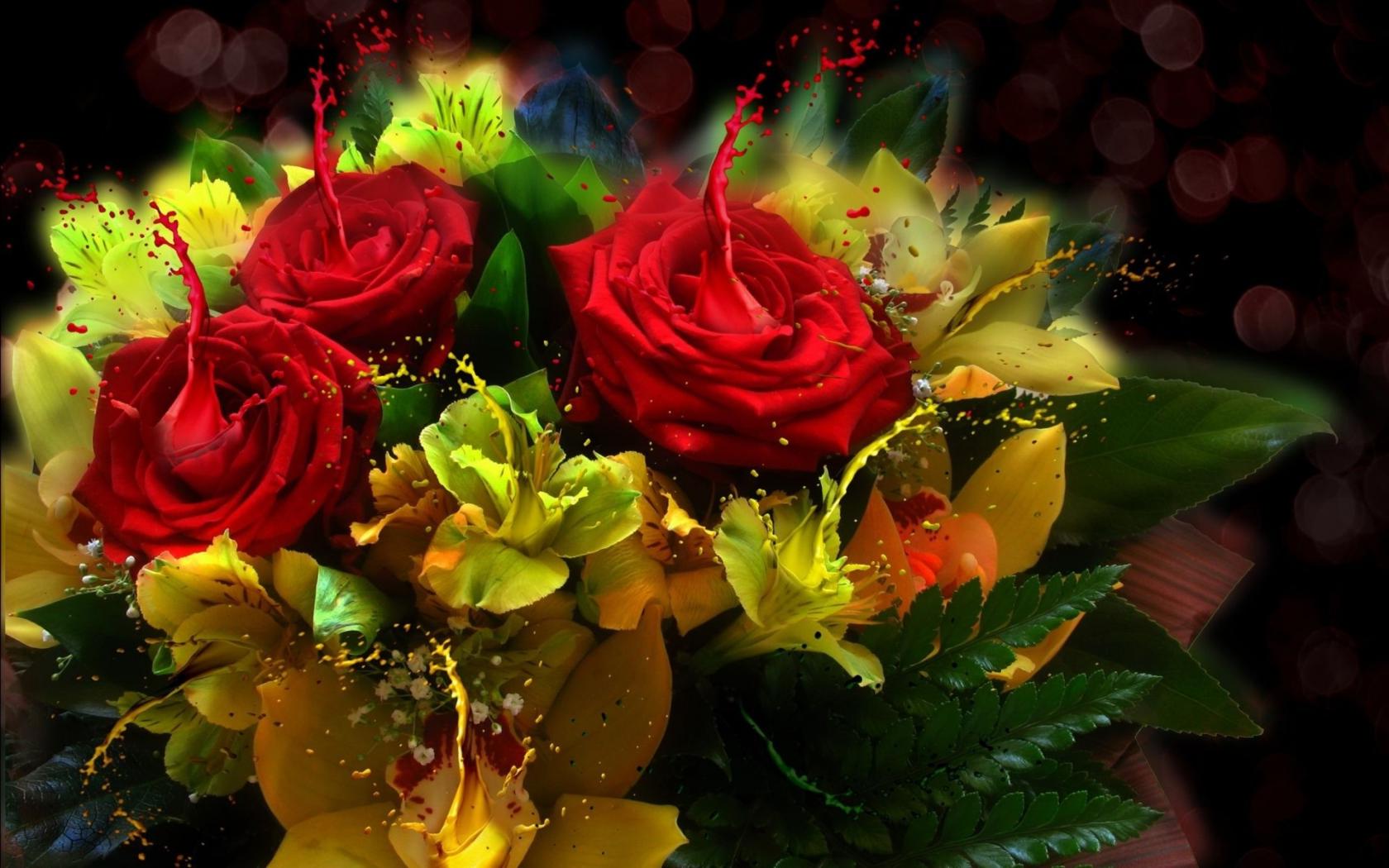 Букет, розы, брызги Цветы картинки, обои рабочий стол