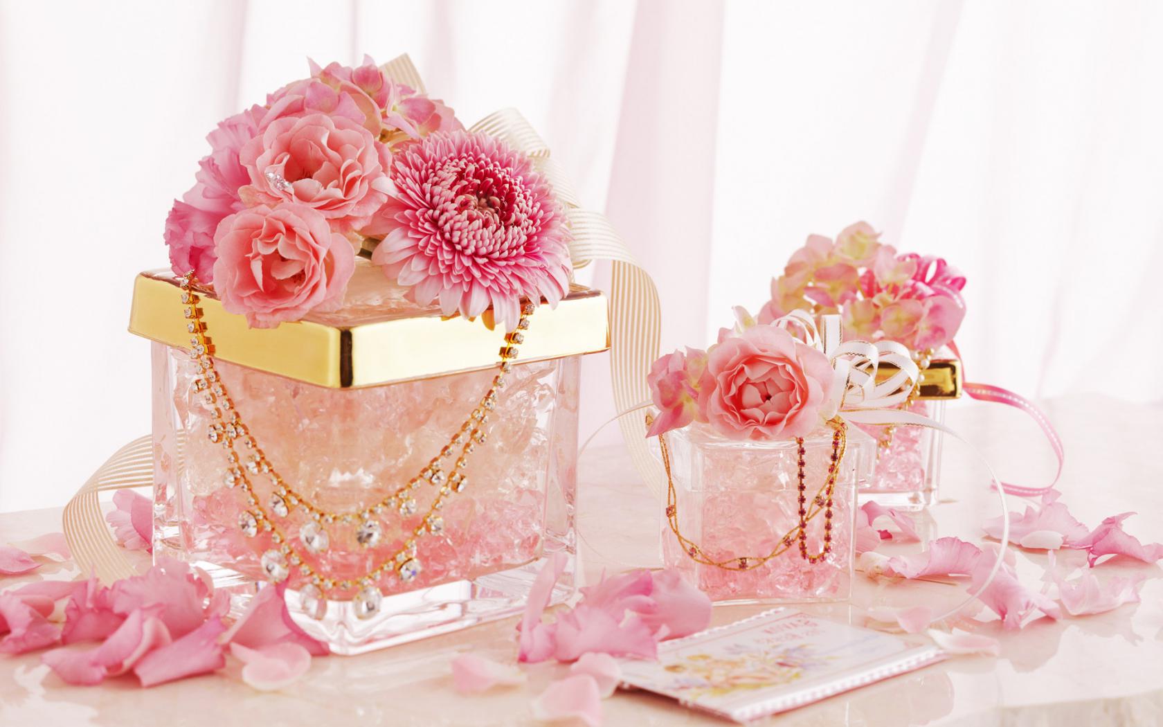 Цветы, розовый, украшения, ленты Цветы картинки, обои рабочий стол