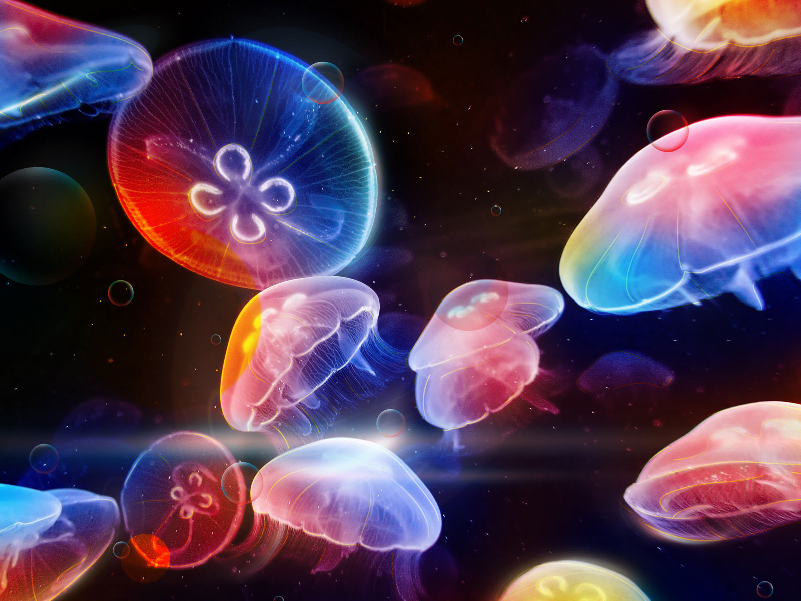 медузы, разноцветные HD фото картинки, обои рабочий стол