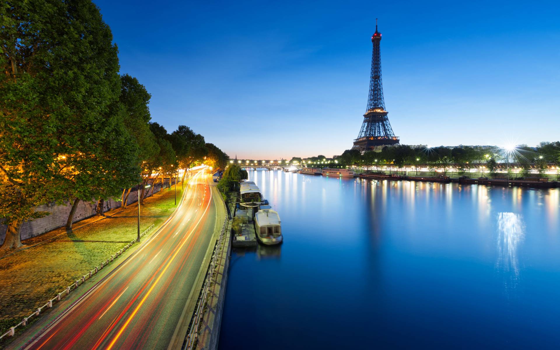 город, Париж, река, вечер HD фото картинки, обои рабочий стол