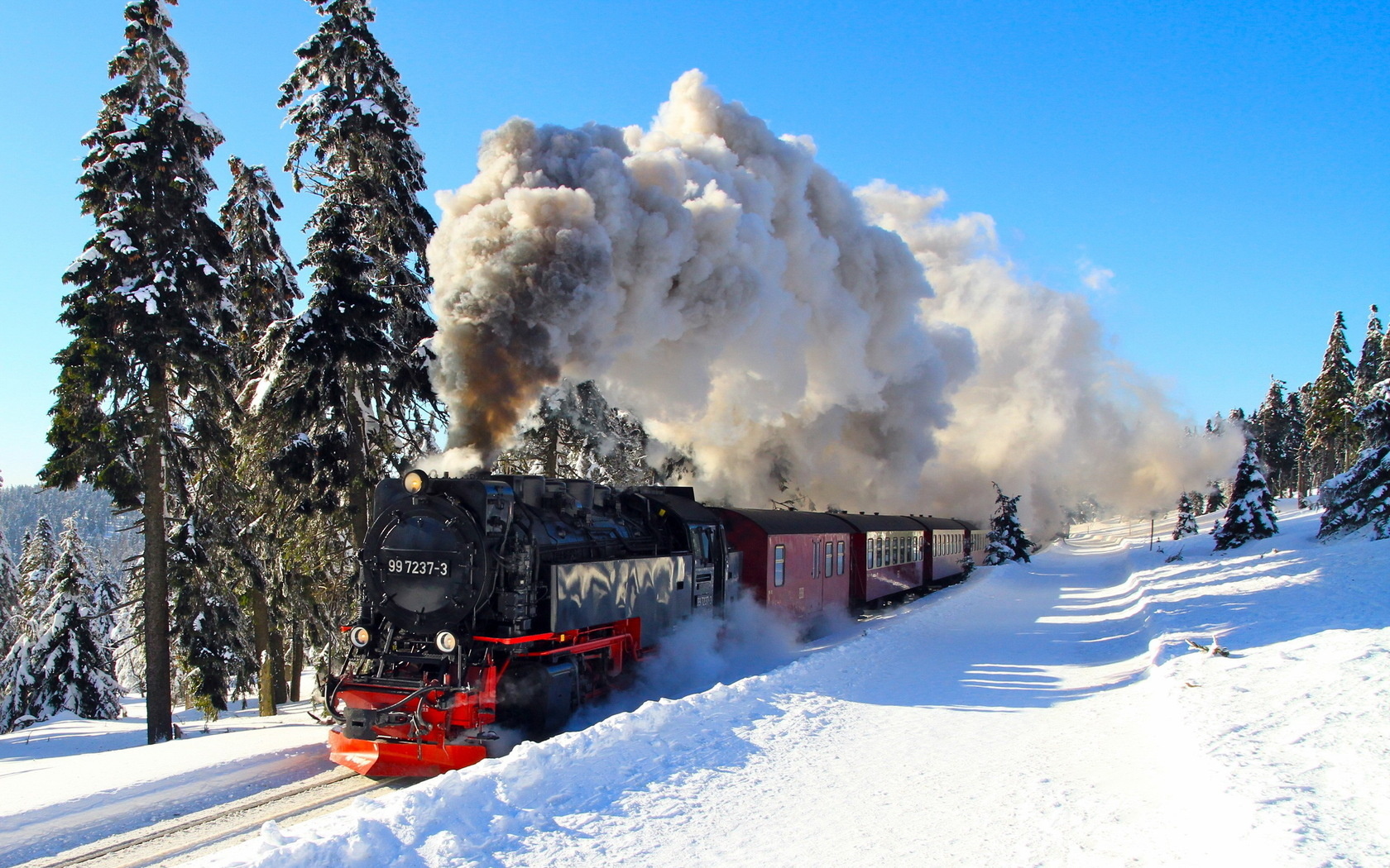 паровоз, железная дорога, снег, зима HD фото картинки, обои рабочий стол