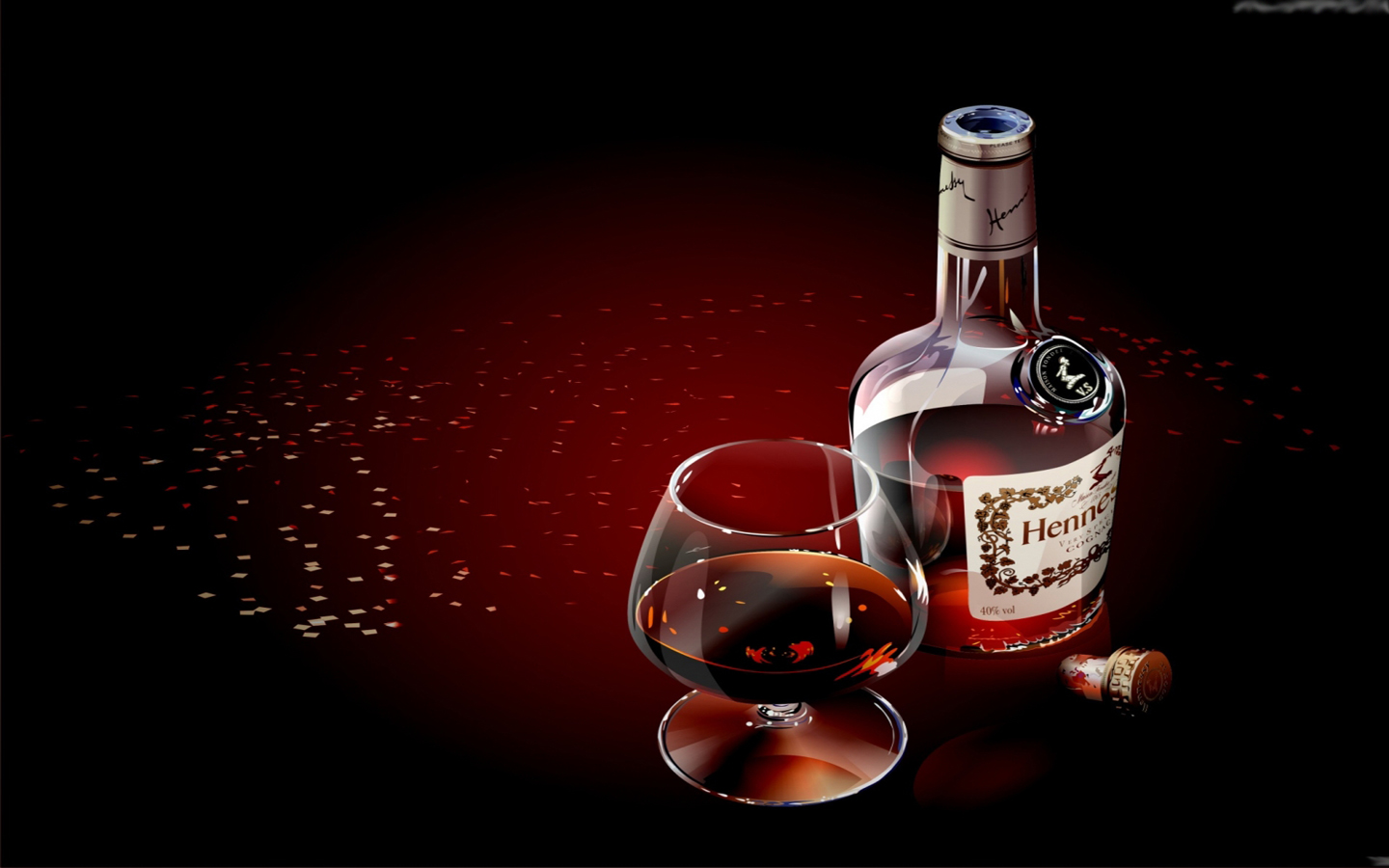 Бутылка и стакан коньяка Hennesy HD фото картинки, обои рабочий стол