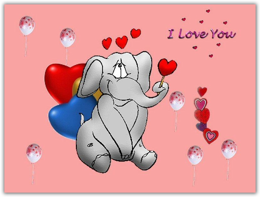 Слоненок, сердечки, любовь HD фото картинки, обои рабочий стол