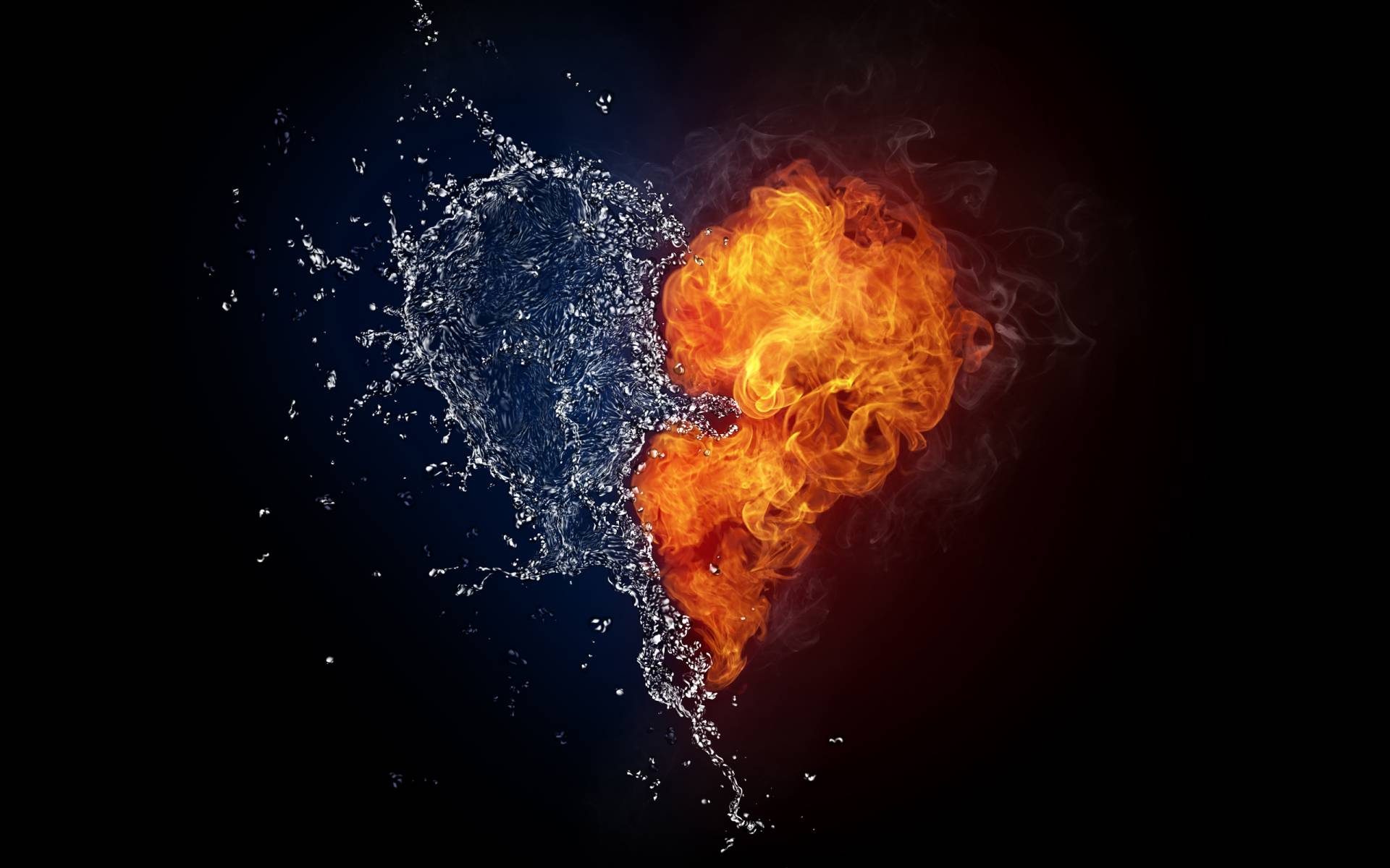 сердце из воды и огня HD фото картинки, обои рабочий стол