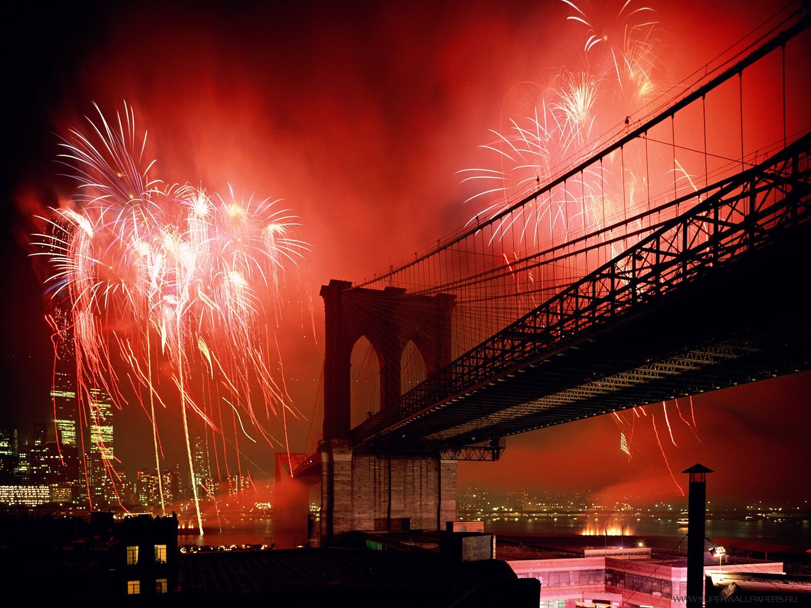 Салют, Brooklyn Bridge, Нью-Йорк, США HD фото картинки, обои рабочий стол