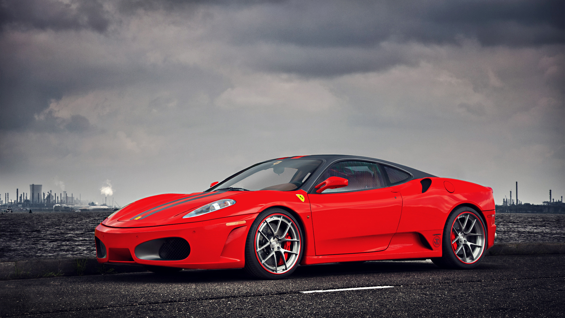 factory, ferrari, clouds, landscape, sky, water Автомобили картинки, обои рабочий стол