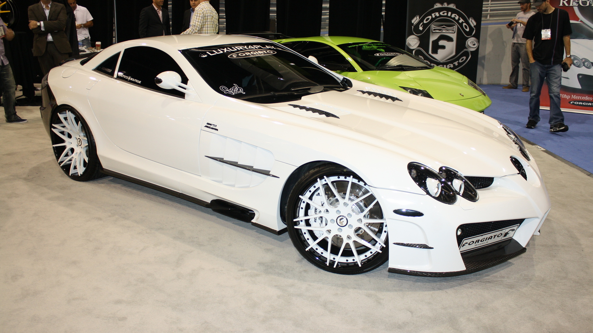 mercedes benz, slr, mclaren, white, forgiato, sema Автомобили картинки, обои рабочий стол