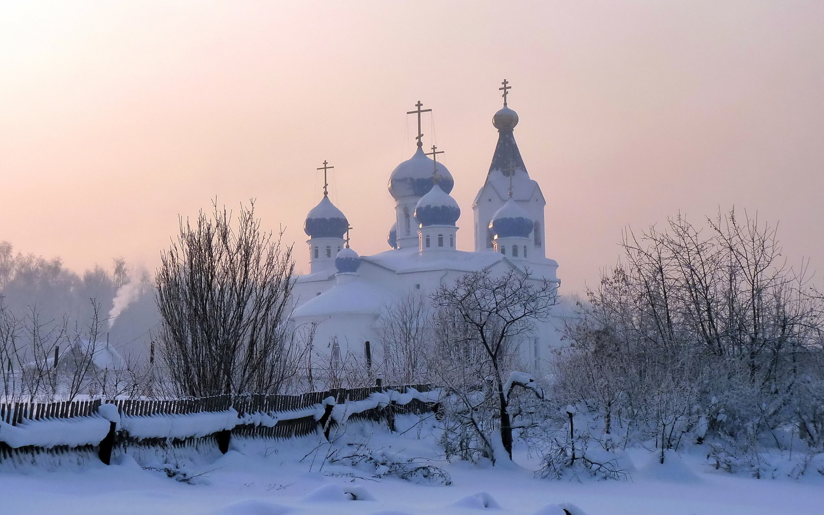 Церковь, зима, снег, мороз, деревья Природа картинки, обои рабочий стол