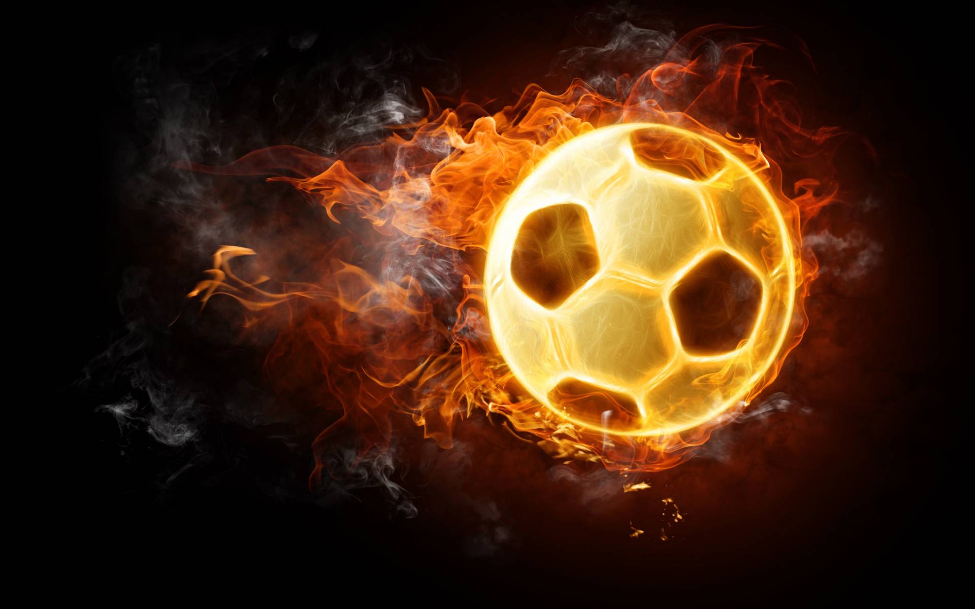 Красивый огненный футбольный мяч на черном фоне Спорт картинки, обои рабочий стол