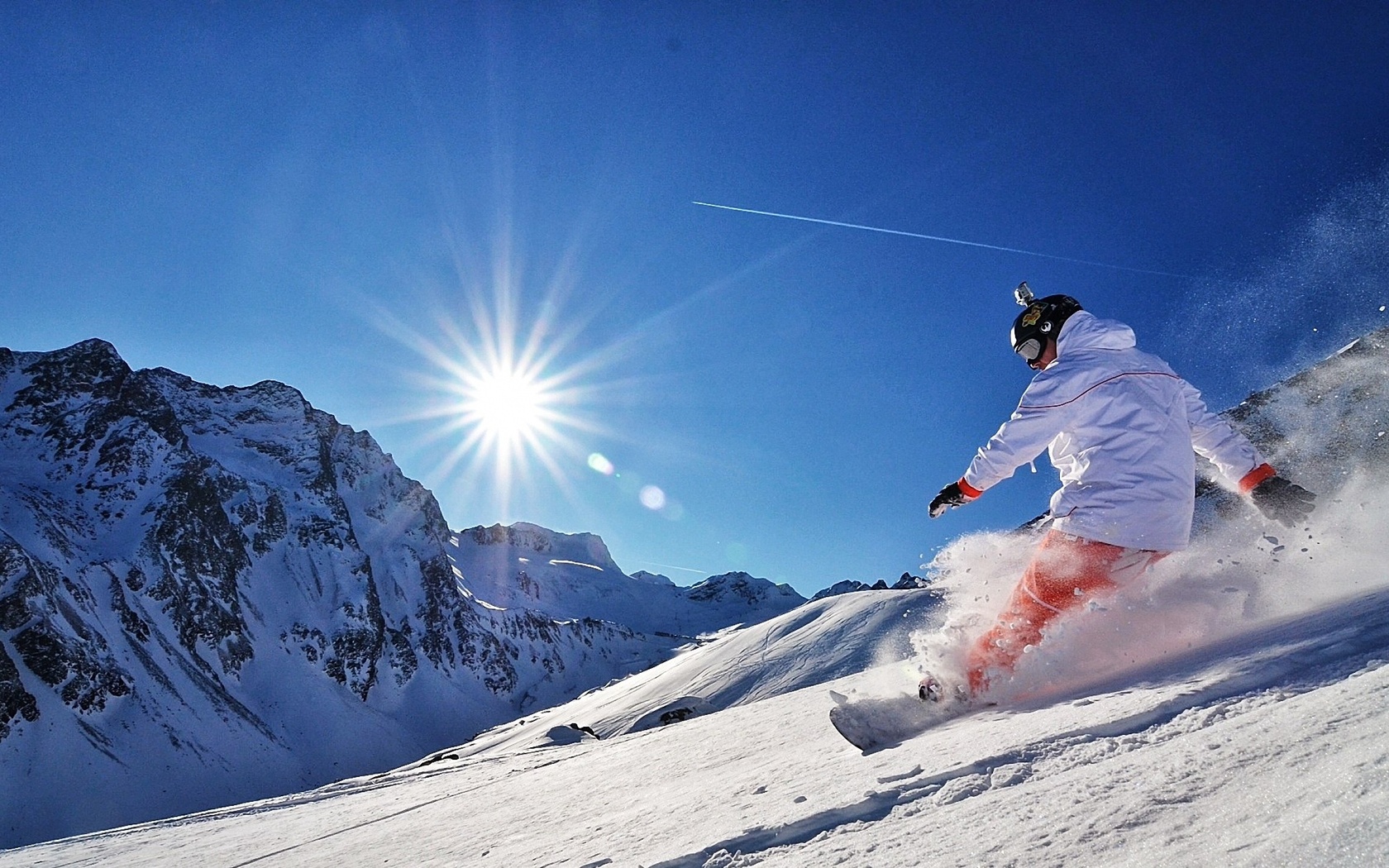 сноуборд, солнце, горы, snowboard, снег Спорт картинки, обои рабочий стол