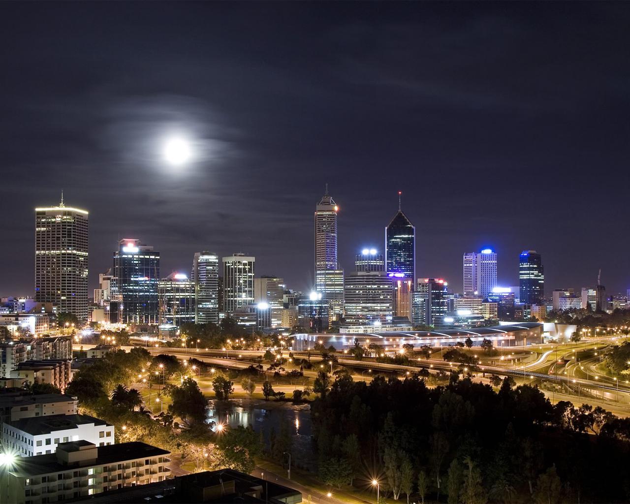 Night, city, lights, moon Города картинки, обои рабочий стол