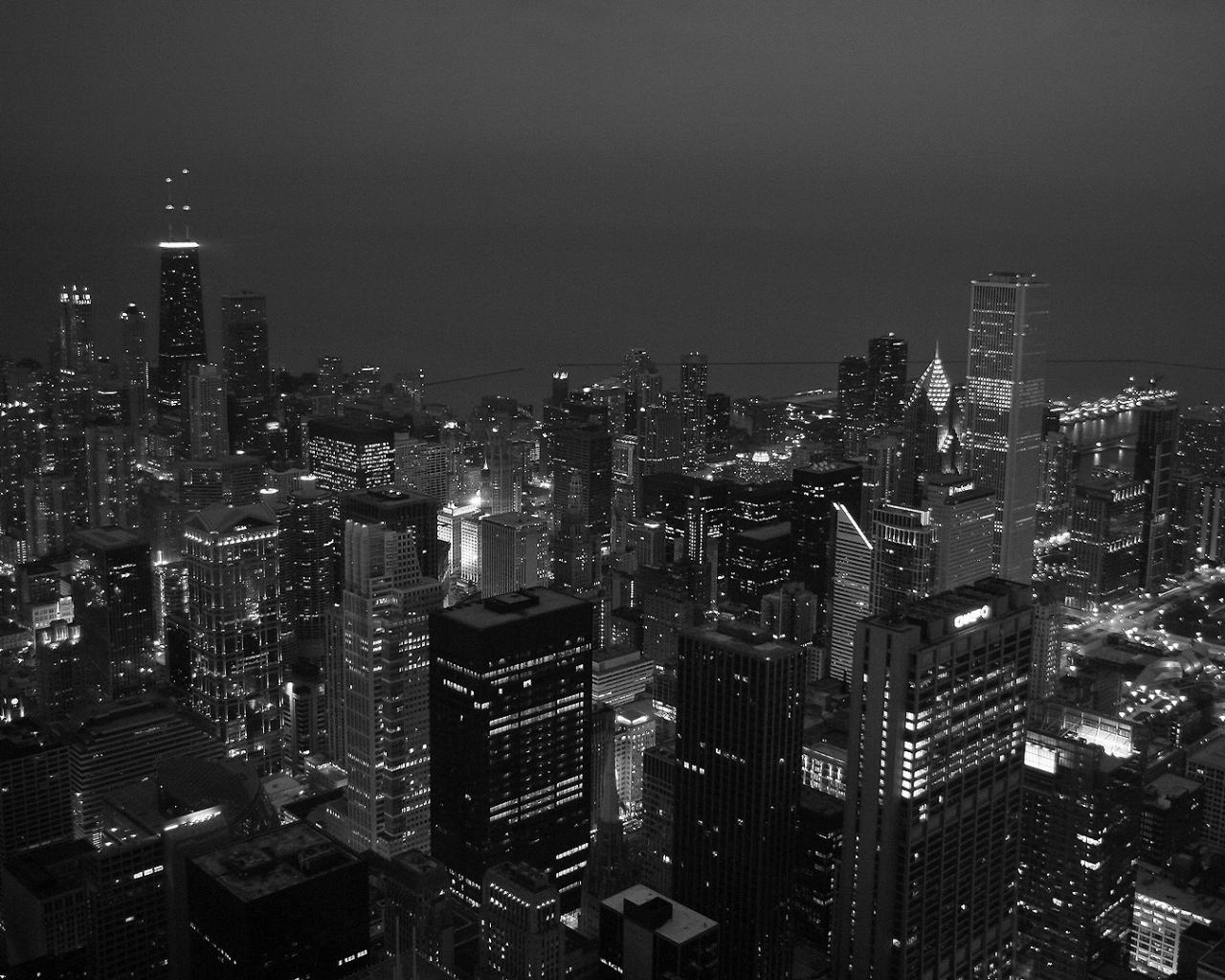 Чикаго, черно-белое, город, америка, ночь Города картинки, обои рабочий стол