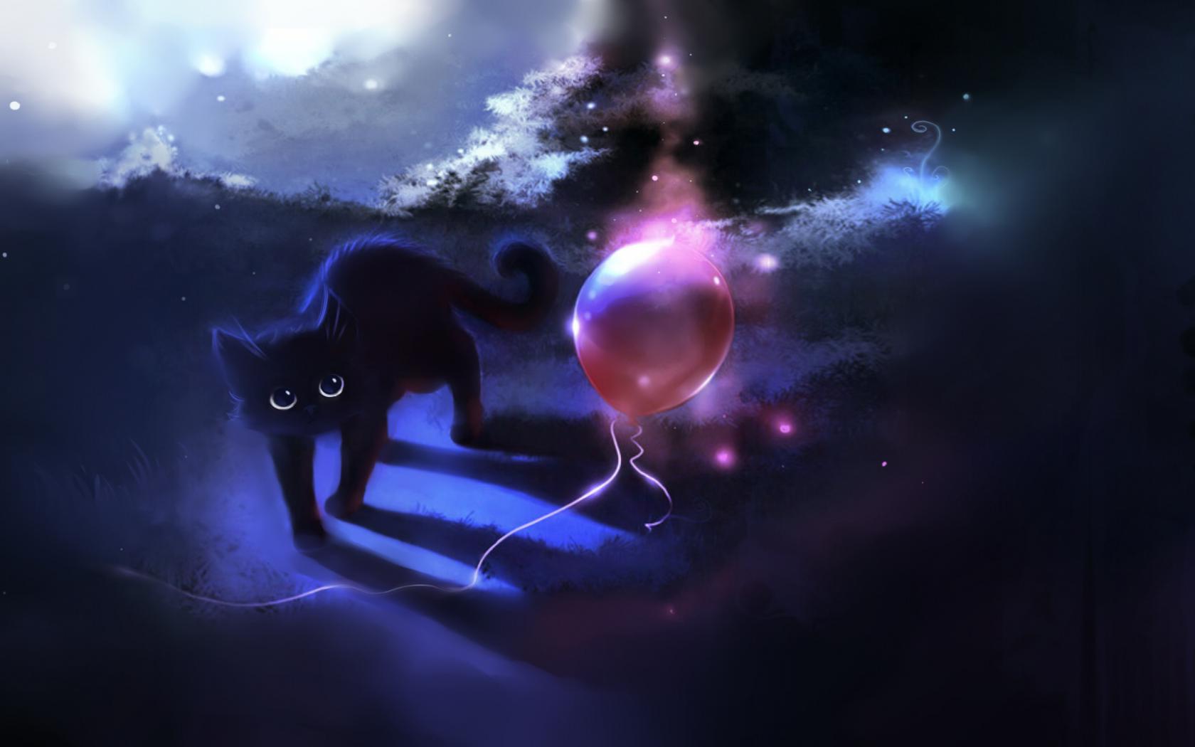 Кот, кошка, рисунок, воздушный шар Животные картинки, обои рабочий стол